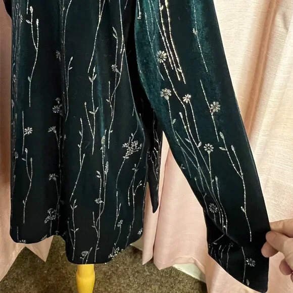 MSK Womens Plus 24W Green Velvet Floral Embroidered Top/Pants Set Holiday Career